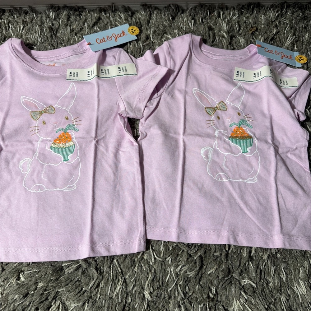 2 Pack Of Cat&Jack Size 18 Months Bunny Rabbit 3T Girls Shirt